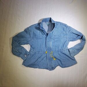 Future Collective Women's Long Sleeve Stripped Denim Jacket Yellow String Size S